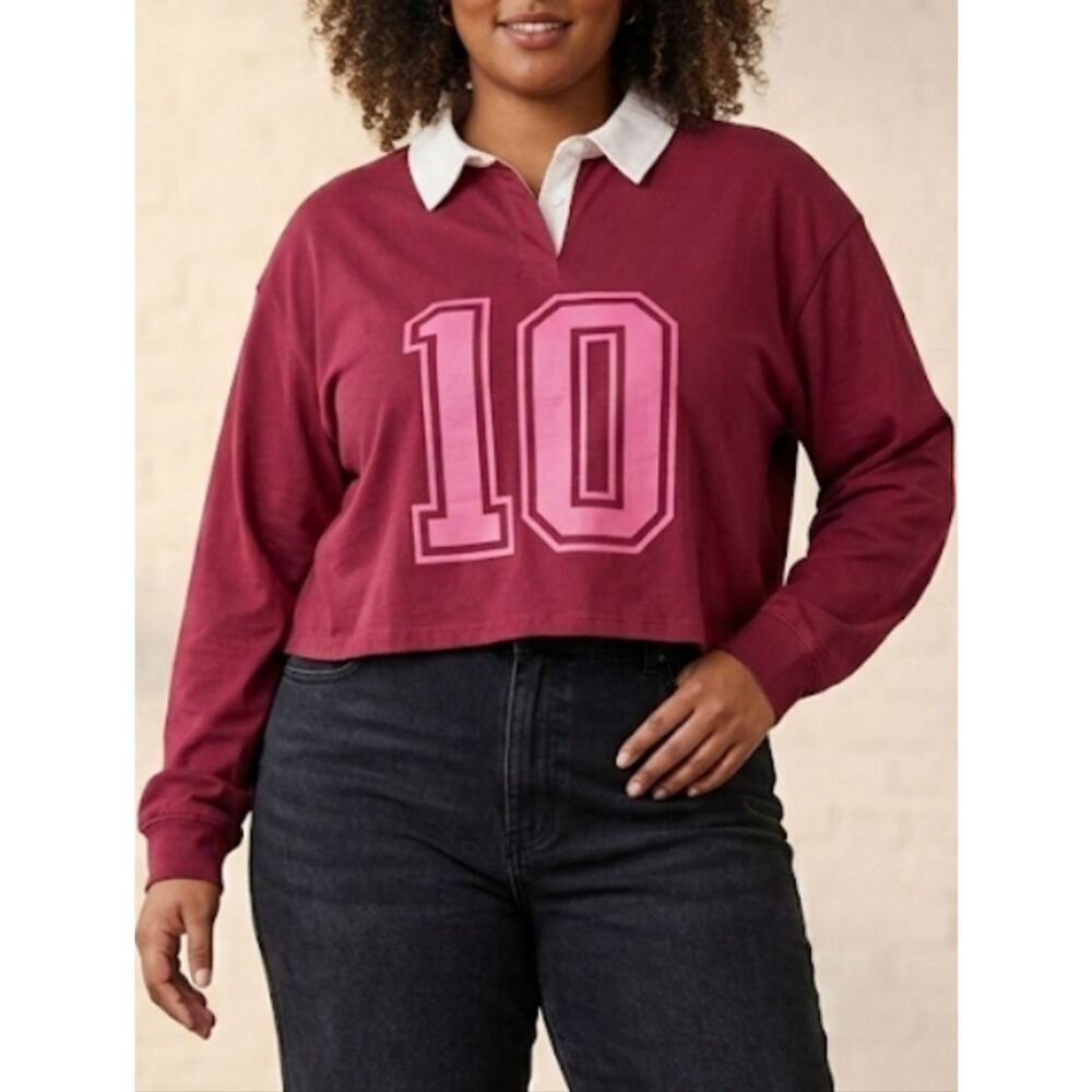 Mighty Fine Burgundy Long Sleeve Shirt with Pink Number 10 Size XL